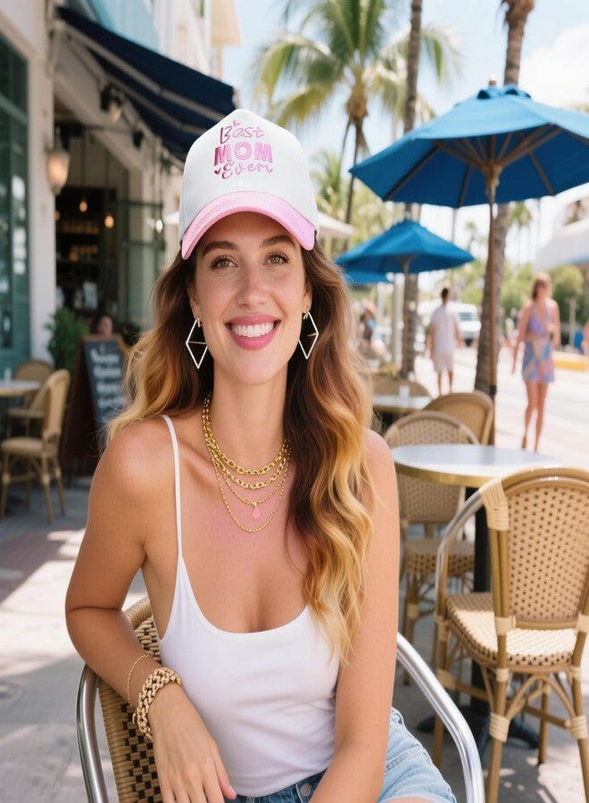 HAFOUXIGM Mom Trucker Hat for Women, Christmas Birthday Gifts for Mother from Son Daughter Husband, Best Mom Ever Baseball Cap for Mama, Pink - Image 2